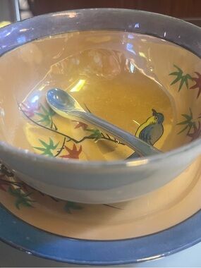 Hand-Painted Nippon Lusterware Bowl with Matching Spoon